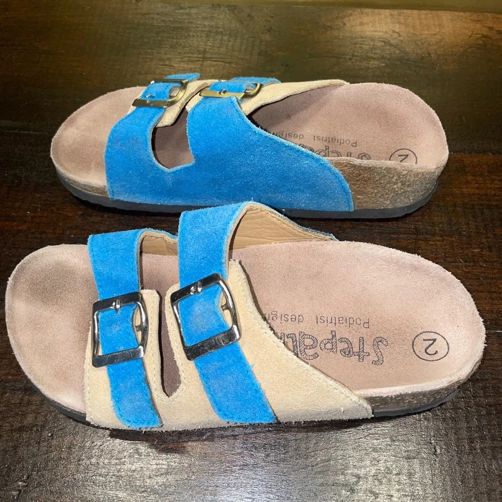Kids Step Align Podiatrist design‎ Orthopedic Slip On Buckle Tan blue Sandals 2